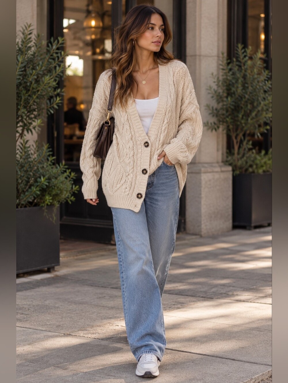 Garage Cream Chunky Cable Knit Oversized Grandpa Cardigan Sweater XS/S Fisherman